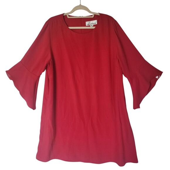 Caroline Rose Julia Matte Crepe Shift Dress Red XL 3/4 Flutter Sleeve Round Neck - Picture 3 of 9